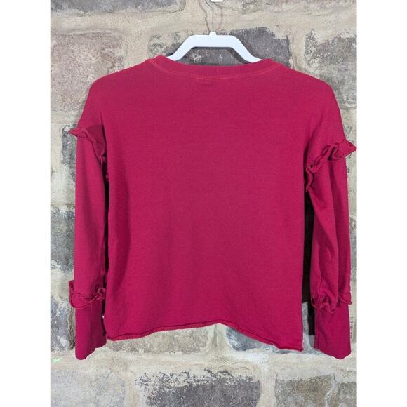 Lucky Brand Sweatshirt Ruffle Pink Black Embroidered Girl's Size Large Cute - Picture 6 of 12
